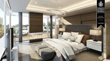dormitorio moderno con ventanales y panelado de madera — proyecto Casa Veloz, por Apaarquitectura