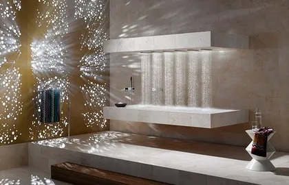 baño de lujo moderno con ducha integrada e iluminación decorativa — proyecto Atrèvete, por Oma Bariloche, en Zúrich