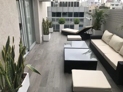Terraza moderna urbana con deck y plantas — proyecto Obra Ugarte, por Estudio Nicolás Pierry, en CABA