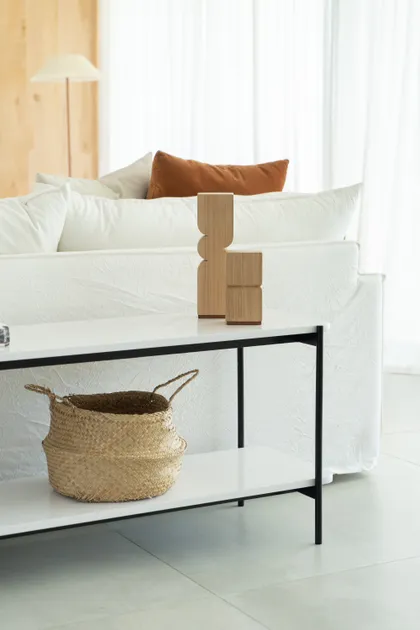Living moderno con sofá blanco y luz natural — proyecto PROYECTO VISTAS, por July Acosta Home, en Belén de Escobar
