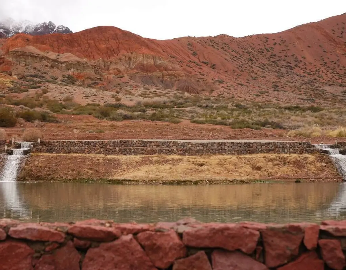 terreno em terraço com fachada de pedra e pérgula — projeto Paisajismo Aire, por Ricardo Pereyra Iraola