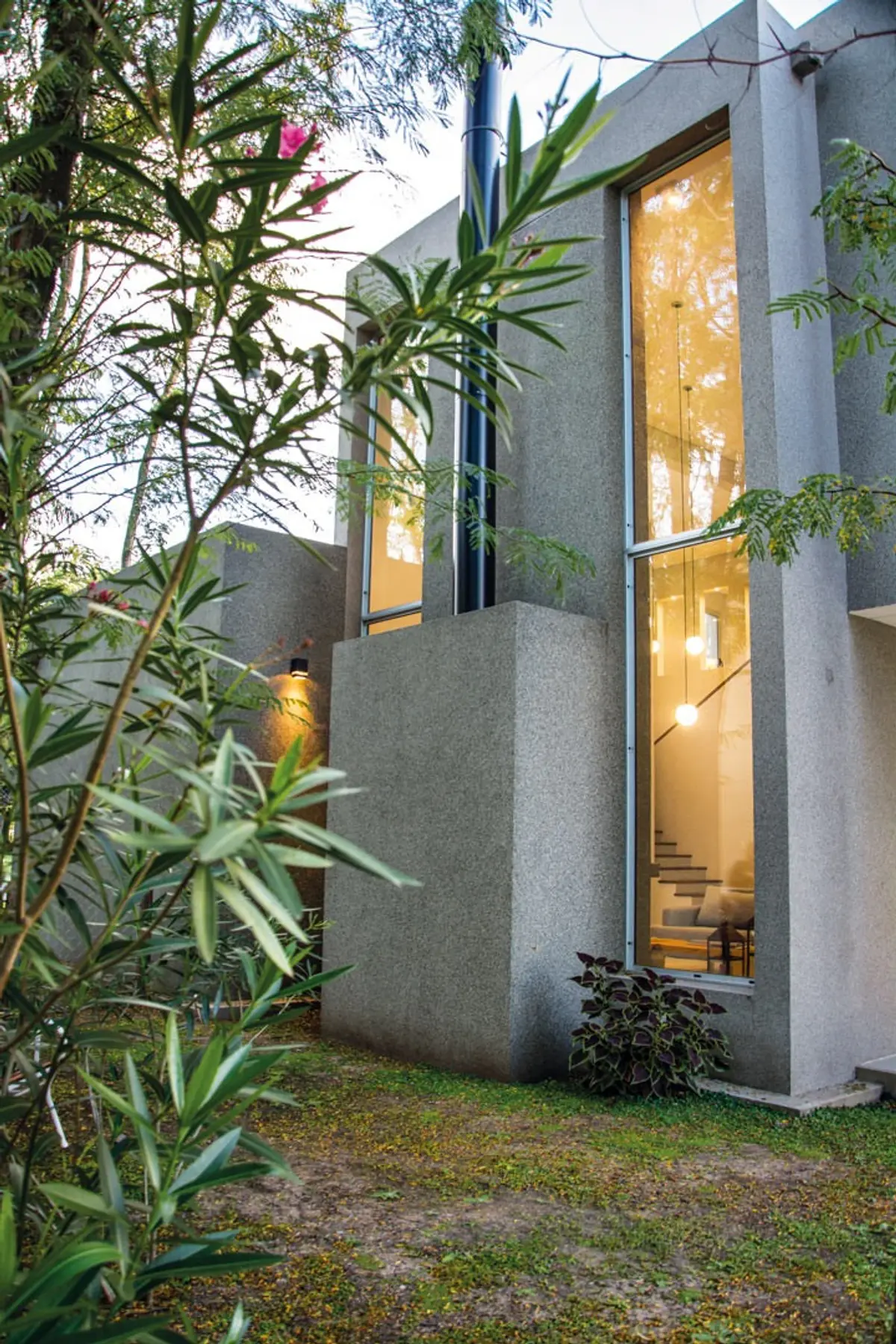 Casa minimalista hormigón con ventanales y vegetación natural — proyecto Casa 18, por Parrado Arquitectura