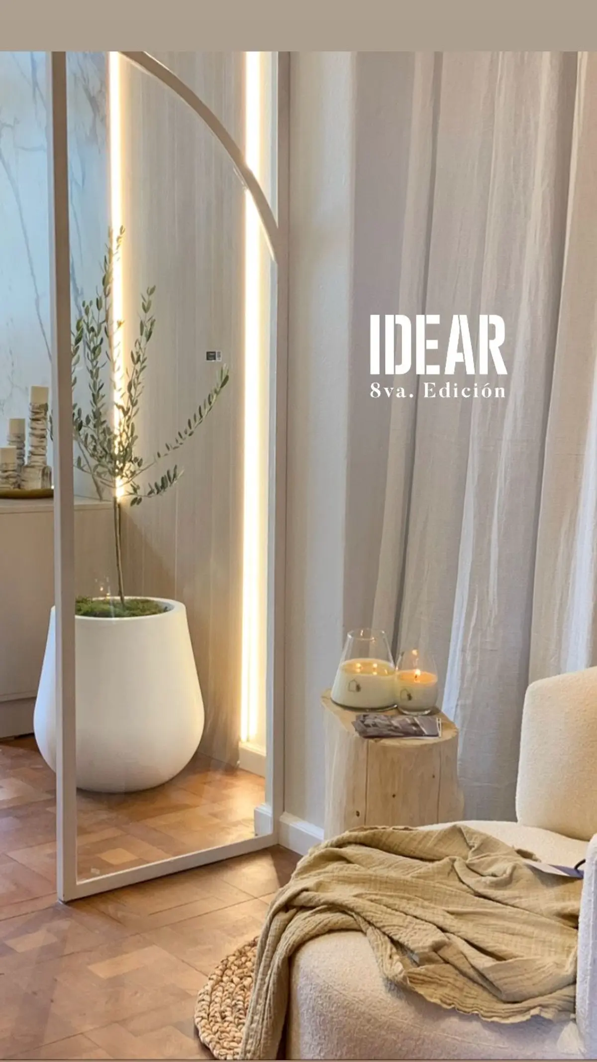 Living moderno con planta, sillón curvo y velas encendidas — proyecto Living Puente , por Cambareri estudio , en La Plata