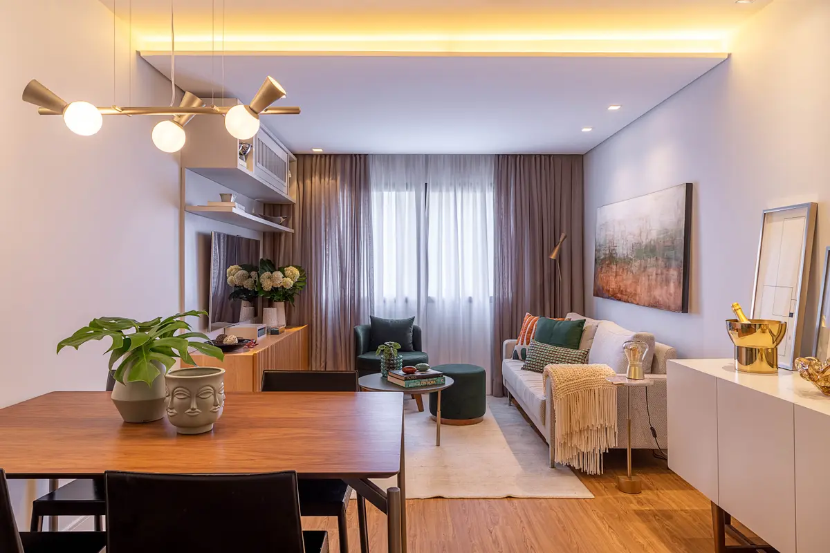 Sala Estilo Escandinavo com cor predominante Bege do Projeto Min. Rocha Azevedo por Carina Dal Fabbro Arquitetura