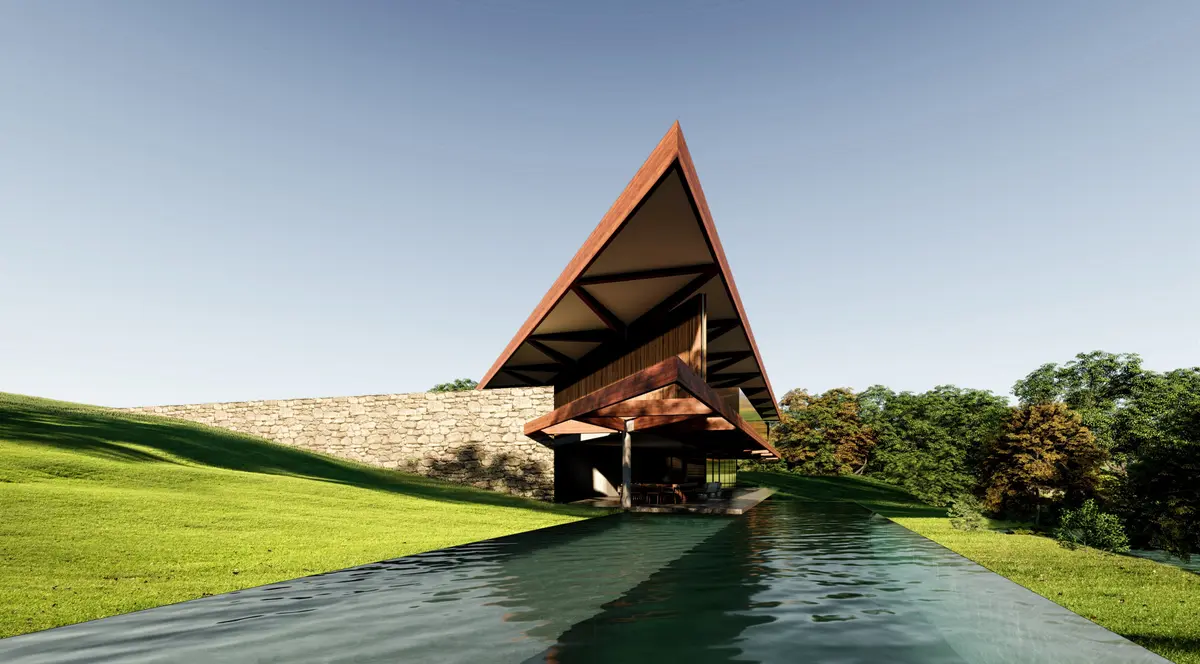 Jardim com cor predominante Bege do Projeto Casa Tangram por Tetro Arquitetura
